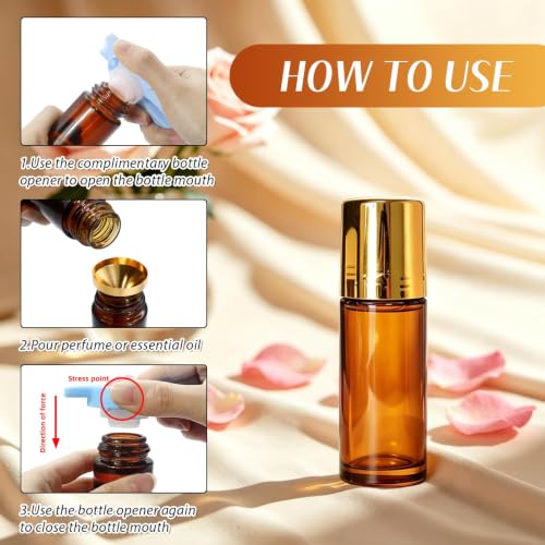 2 Pack Rose Quartz Amber Glass Roller Bottles 50ml + 30ml, Empty Leakproof