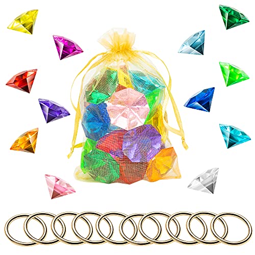 35-Piece Acrylic Diamond Gems & Gold Round Rings Set for Cake Decoration
