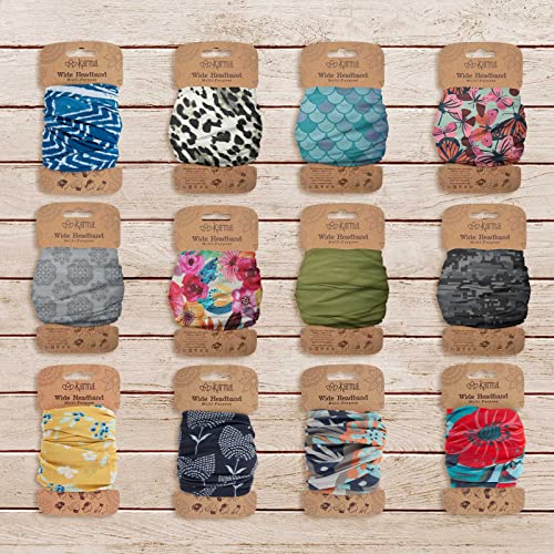 Karma Gray Wide Headband for Women - Stretchy Fabric Hair Accessory