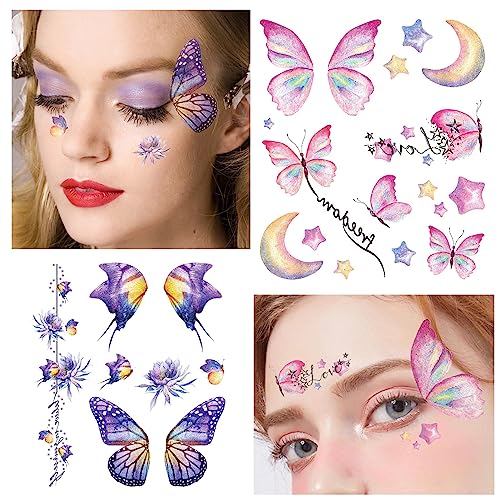 Glitter Butterfly Temporary Tattoos - 12 Sheets for Women & Girls