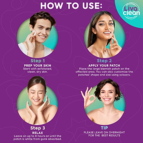 LivaClean Large Hydrocolloid Acne Patches 40CT (Pack of 2) - Overnight Treatment for Cystic Pimple & Zit Relief