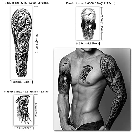 Yazhiji 46 Sheets Skull Temporary Tattoos for Men & Women - Waterproof Full Arm & Half Arm Designs