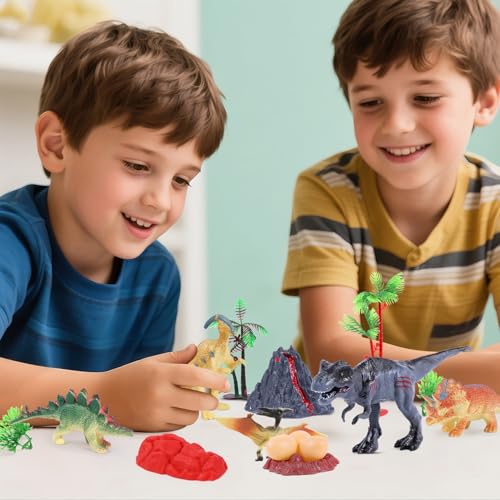 15PCS Dinosaur Cake Toppers Set | T-Rex, Volcano & Dino Figures for Birthday Parties