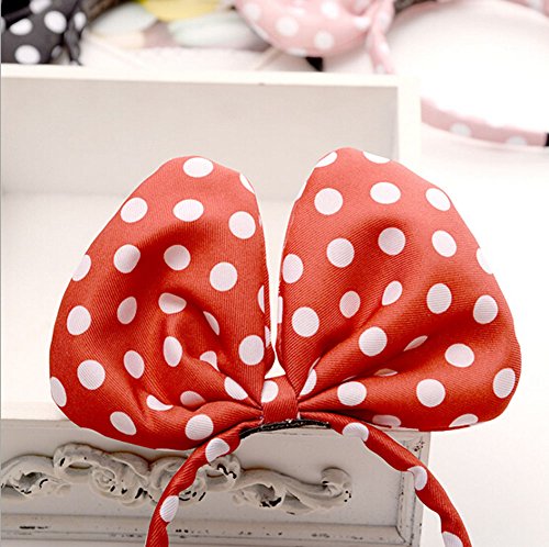 Satin White Jumbo Polka Dot Mouse Ears Headband Set - Red, Black & Pink