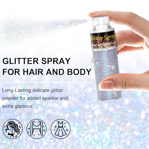 Hair and Body Glitter Spray, 1PC Glint-Rainbow Glitter Hairspray Dry Powder Makeup for Clothes, Festival Rave Loose Sparkle Powder,Holographic Ultra Fine Glitters for 4th of July Accessories