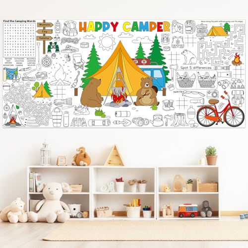 Naozinebi Giant Coloring Poster for Kids - Camping Fun 71x36 in