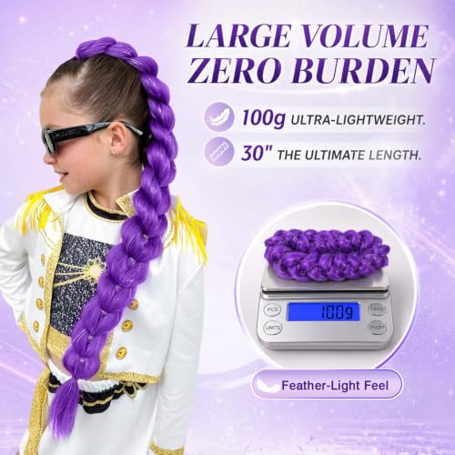 Light Purple with Silver Tinsel 30 Inch Braiding Hair Ponytail Extensions for Cosplay & Halloween