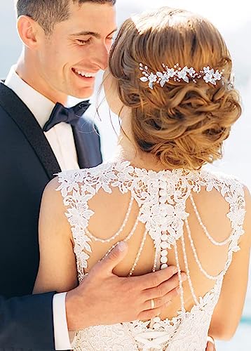 Silver Wedding Hair Pins Set with Pearl & Flower Clips - 12 Pieces