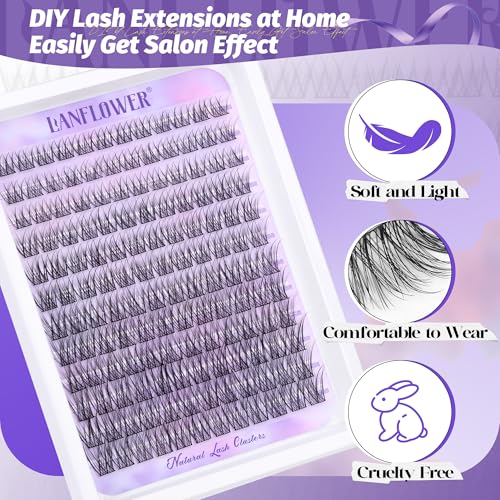 LANFLOWER G Natural Lash Clusters Kit - Wispy C Curved Eyelash Extensions