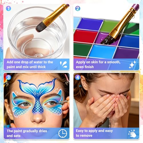 BOBISUKA 24-Color Water Activated Face and Body Paint Palette for SFX Makeup