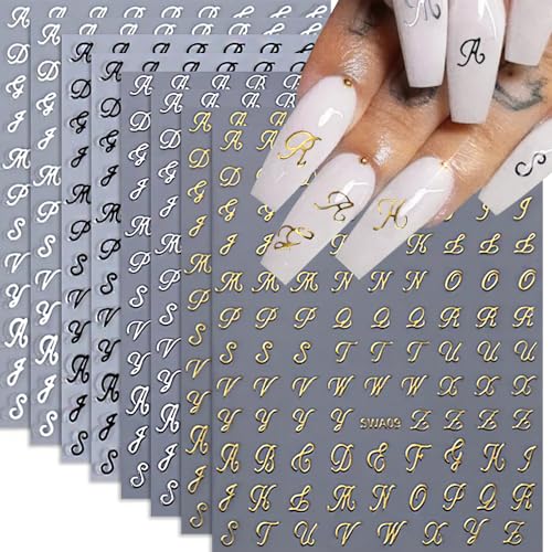 Old English Letter Nail Stickers - 8 Sheets Self-Adhesive Decals