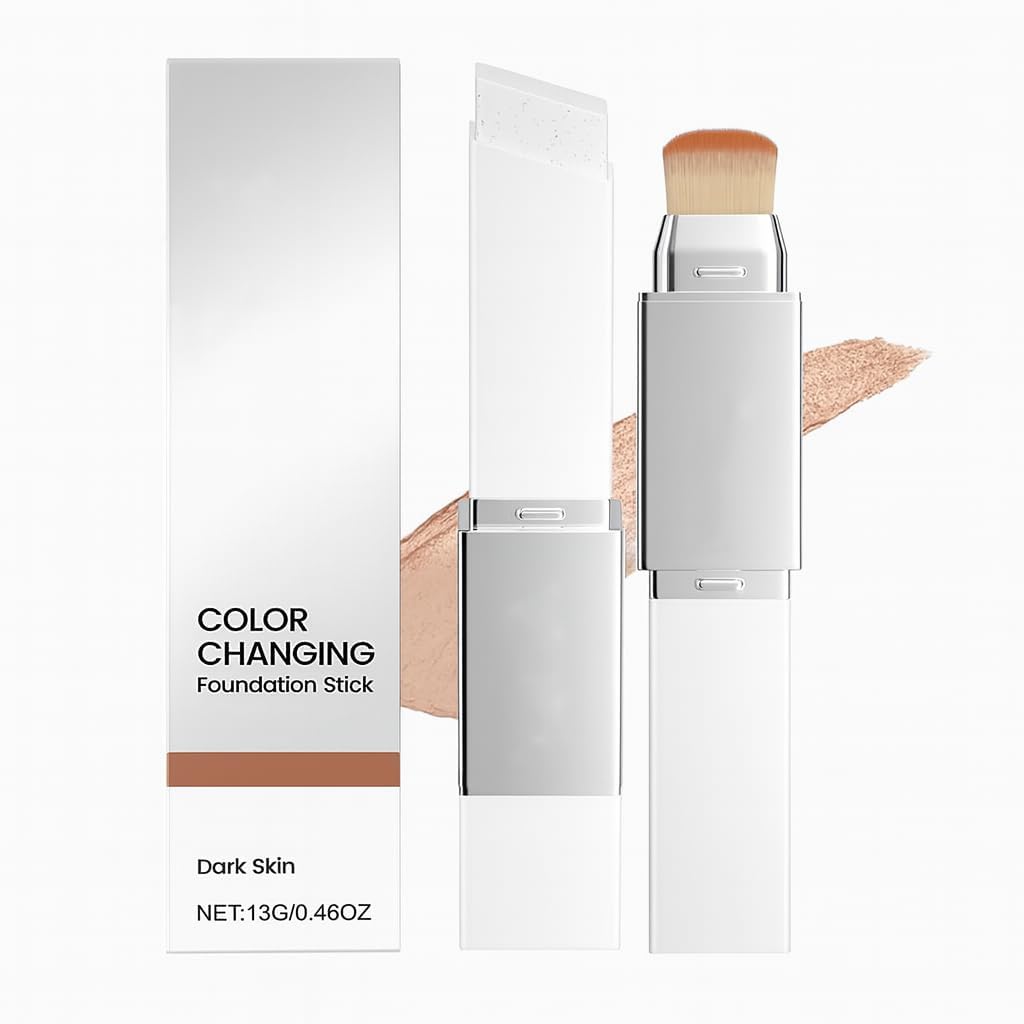 Blanc Cover Cream Stick – Korean Color Changing Foundation Stick with Volufiline & Collagen – Concealer Foundation Sticks for Dewy Skin– Makeup Foundation Stick with Detachable Brush (Dark Skin)