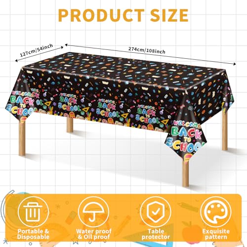 3-Pack Waterproof Back to School Tablecloths - 108x54 inches