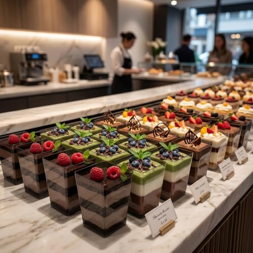 25 Pcs 5 oz Black Plastic Dessert Cups - Disposable Parfait Bowls