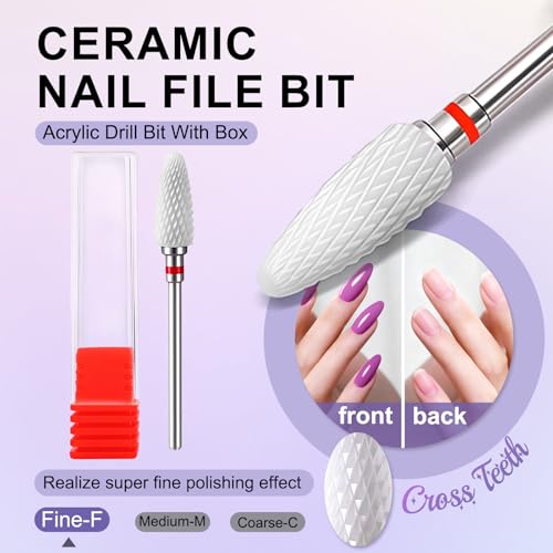 FANTEXY Fine Ceramic Nail Drill Bit, 3/32" Shank - 2 Pack (Red)
