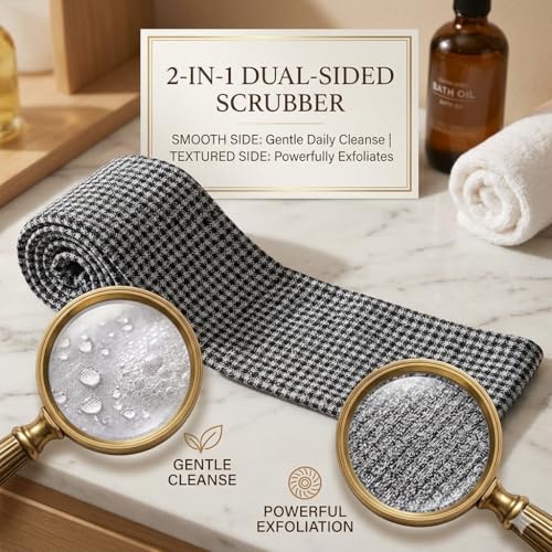 Liedrg Double Sided Microfiber Exfoliating Shower Towel - 40in Bath Body Scrubber for All Skin Types