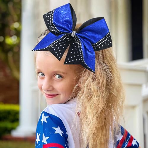 6PCS Glitter Cheer Bows for Cheerleading - Rhinestone Hair Accessories