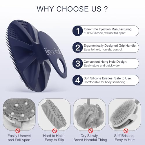 BEAUTAIL Silicone Body Scrubber - Gentle Exfoliating Brush for Sensitive Skin