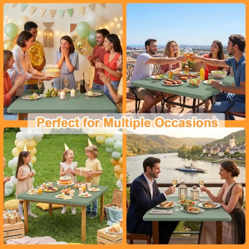 Eco-Friendly 34" Square Fitted Table Cloth - Stretchy Sage Green