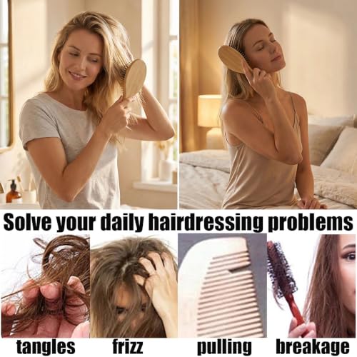 Morsafe Wooden Paddle Hair Brush with Metal Bristles for Detangling