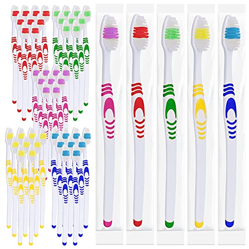 Lingito 50 Pack Travel Toothbrushes Multicolor - Portable Manual Disposable Set for Adults & Kids (Medium Bristle)
