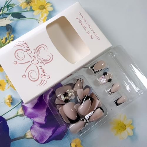 FBABFBUO Style3 Short Square Press On Nails with 3D Bow & Star Charm – 24Pcs