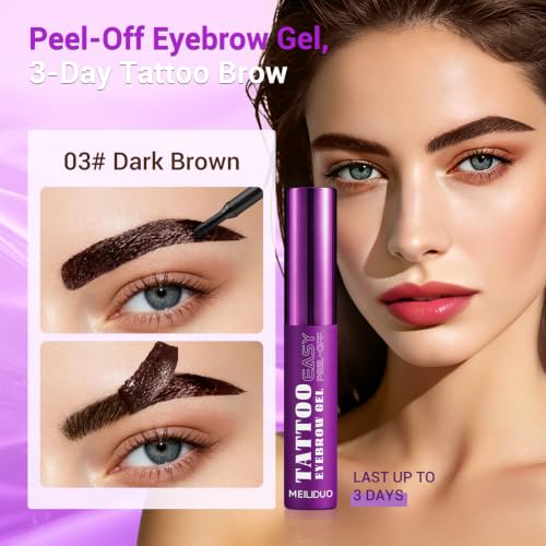 Meiliduo Tattoo Brow Gel Peel-Off - Lasts Up to 3 Days, Dark Brown