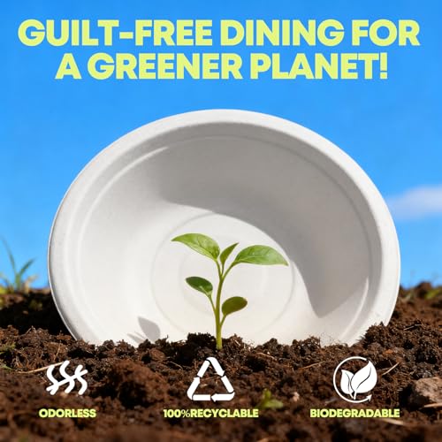 W&Y 12 oz Compostable Paper Bowls - 100 Count, Heavy-Duty & Microwave-Safe