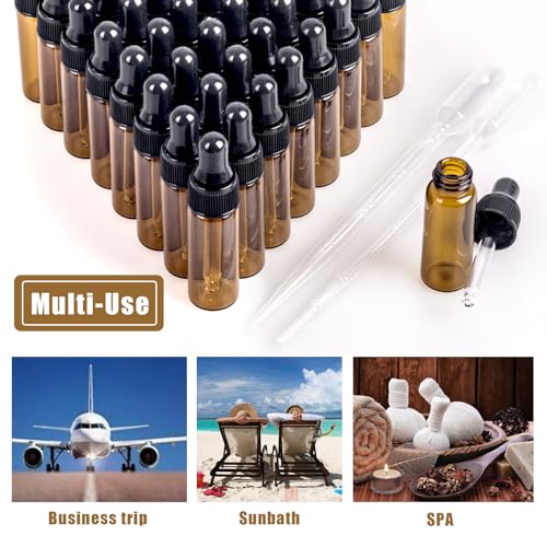 Easeen Amber 5ML Dropper Bottles 50pcs with Plastic Droppers for Essential Oils & Perfumes
