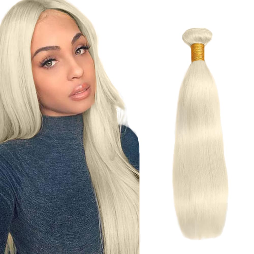 16 Inch #88 Platinum Blonde Bundles Straight Bundles Human Hair Platinum Blonde Straight Bundle Unprocessed Brazilian Virgin Weave Hair 1 Bundle 50 Gram Per Bundle for Black Women