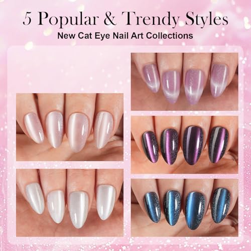 Vansiho Cat Eye Press On Nails, Medium Almond Soft Gel Fake Nail Tips