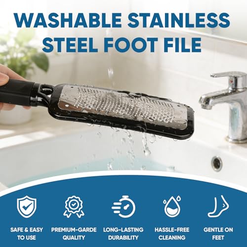 TEAWOO Large Stainless Steel Foot File Callus Remover – Waterproof Pedicure Tool