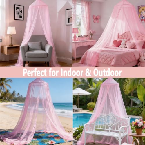 Comtelek Mosquito Net Canopy for Beds - Pink Dome Bed Curtains