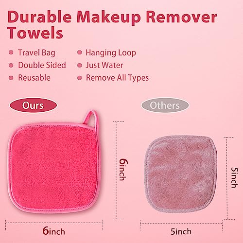 Pink Reusable Makeup Remover Cloths 12 Pack - Gentle Microfiber Facial Towels
