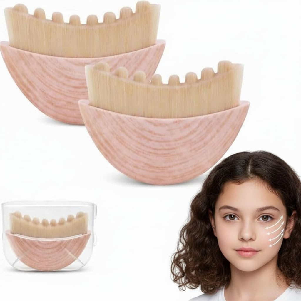 Face Brush for Lymphatic Drainage - 2Pcs New Upgraded Lymphatic Drainage Face Brushes | Gua Sha Facial Brush | Ergonomic Facial Massager for Contouring, Anti-Puffiness & Skin Tightening (Pink)
