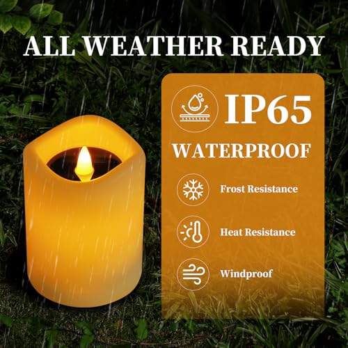 Solar Flameless LED Candles - 2 Pack, Waterproof, Dusk to Dawn, 3x4"