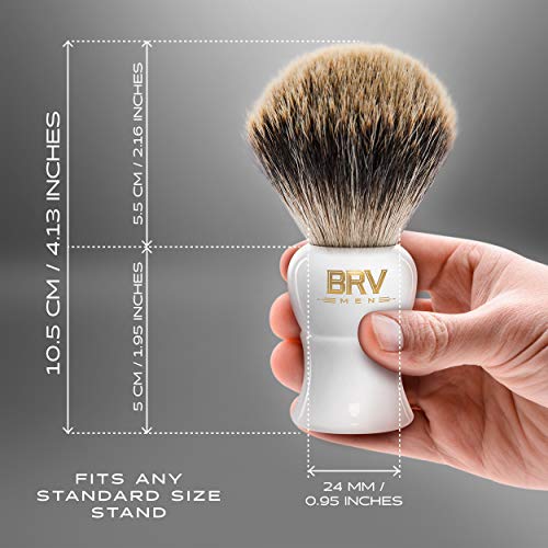 BRV MEN Pure Badger Shaving Brush, 24mm Large Knot, Heavy Resin Handle