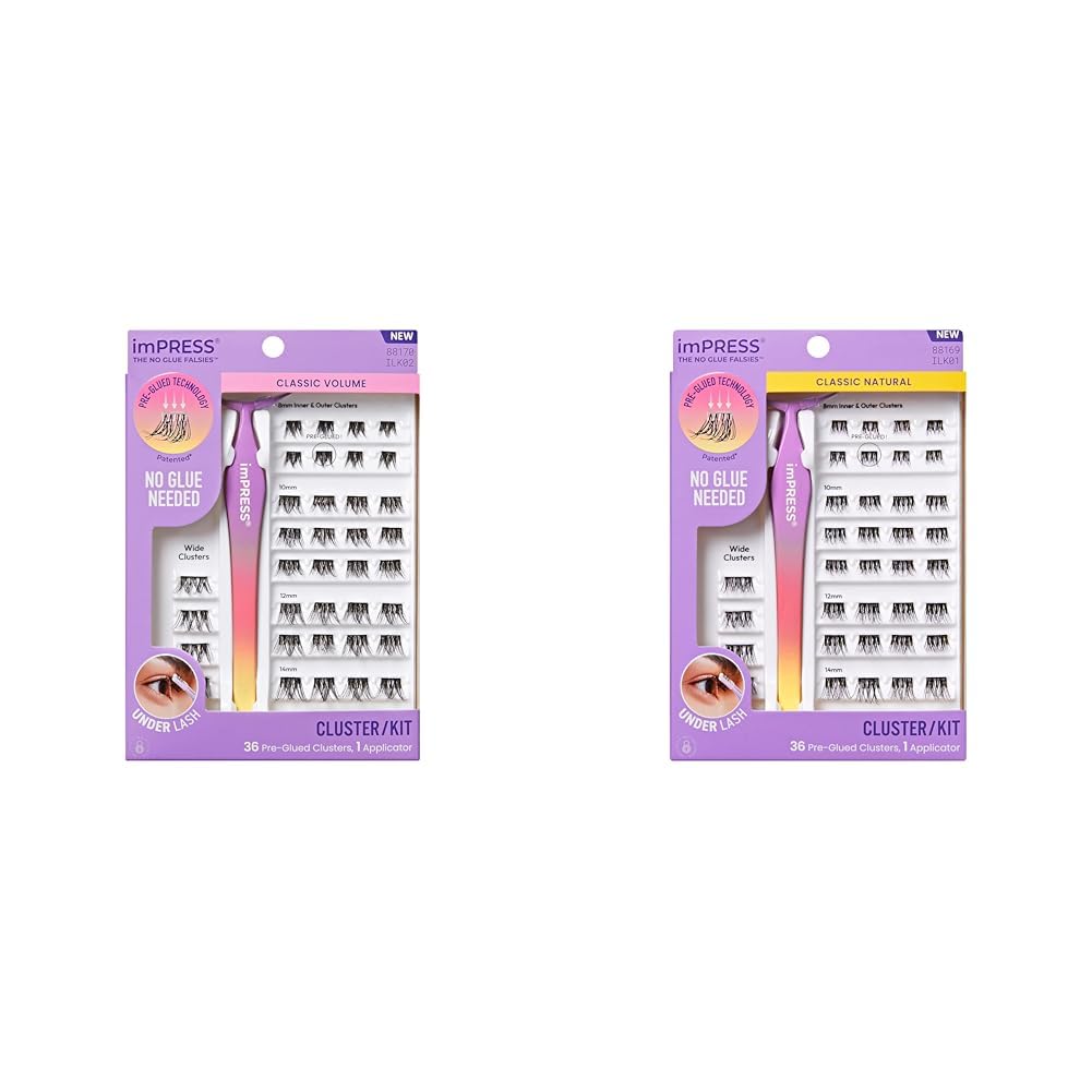 KISS imPRESS Falsies Eyelashes - Natural & Voluminous 12mm/14mm | 20 Clusters with Applicator