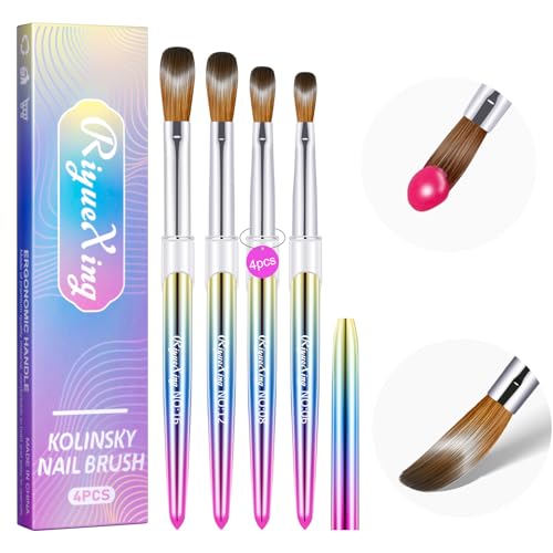 Kolinsky Nail Brush Set - 4PCS Acrylic Nail Art Brushes (Sizes 6/8/12/16)