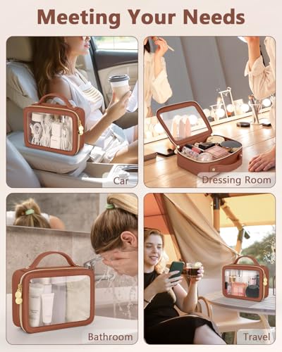 Soimeat Medium Brown Clear Makeup Bag - Portable Waterproof Cosmetic Organizer