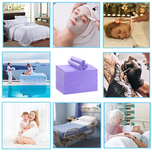 50 pcs Disposable Waterproof Massage Table Sheets 31x71 Purple - Soft Non Woven Fabric, SPA & Beauty Bed Cover, Travel