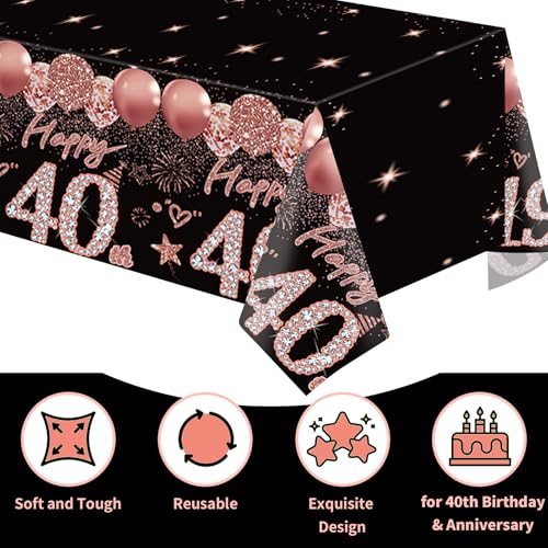 Uiorgui 2-Pack Black Rose Gold 40th Birthday Tablecloths