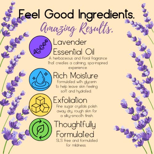 Primal Elements Lavender Sugar Scrub & Body Exfoliant 10 oz - Moisturizing Face & Body Cleanser with Essential Oil