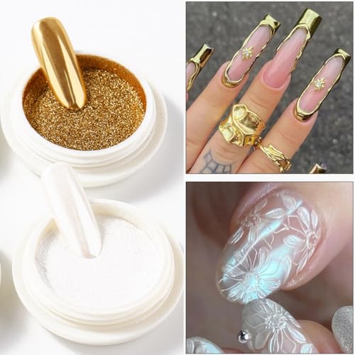 6-Color Chrome Nail Powder Set - Metallic Holographic Pigments