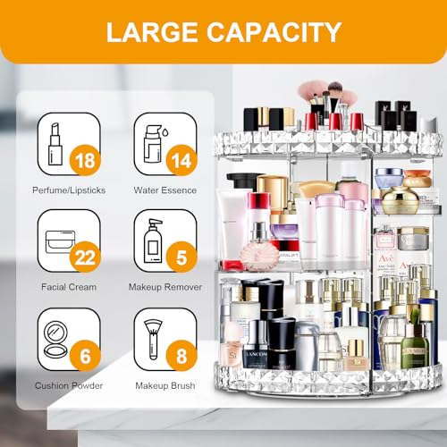 MISERWE Clear 360° Rotating Makeup Organizer with 7 Adjustable Layers, Large Capacity