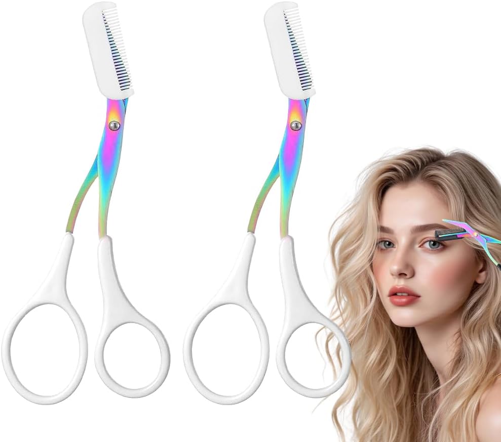 Professional Eyebrow Trimmer Scissor - 2-in-1 Stainless Steel Cutter & Comb | Portable Hair Removal Tool for Women & Men (Black)