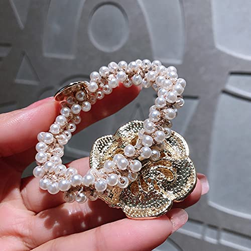 Floral 3Pcs Elastic Beaded Hair Ties with Bow Rhinestone Flowers for Women & Girls