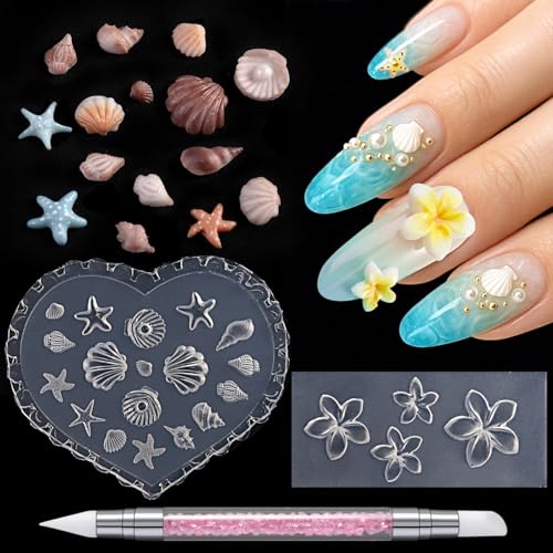 3D Nail Art Silicone Molds Set - Seashell, Plumeria & Starfish