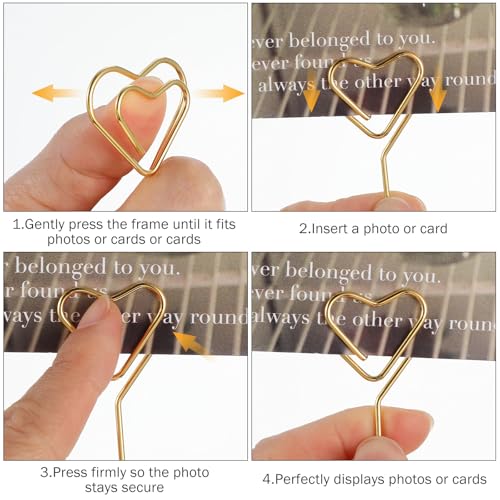 Heart-Shaped Photo Holder Tree Stand with 5 Clips - Gold