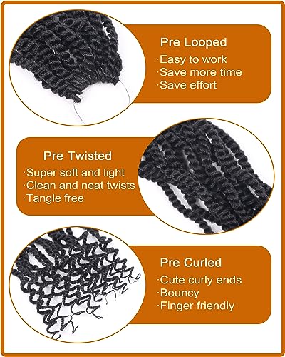 Aeagoo 6 Inch Wavy Senegalese Twist Crochet Braids - 8 Packs, Color 1B